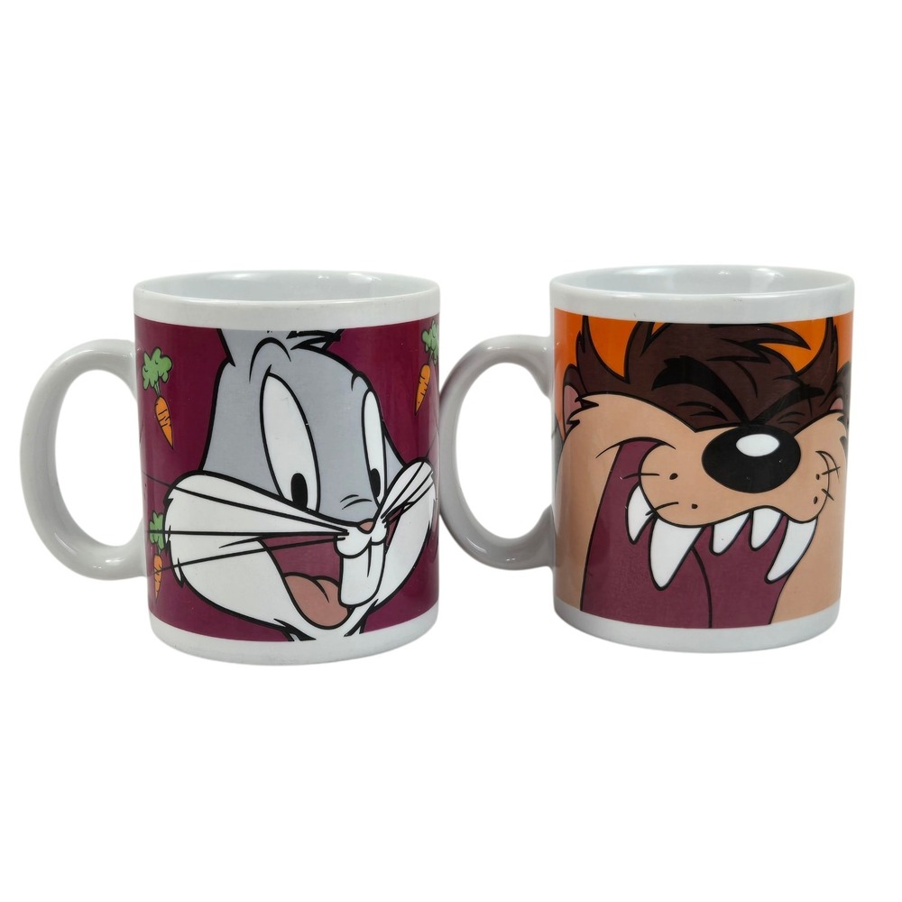 Vtg Bugs Bunny & Tasmanian Devil Coffee Mugs 1998 WB Looney Tunes Gibson 12 Oz